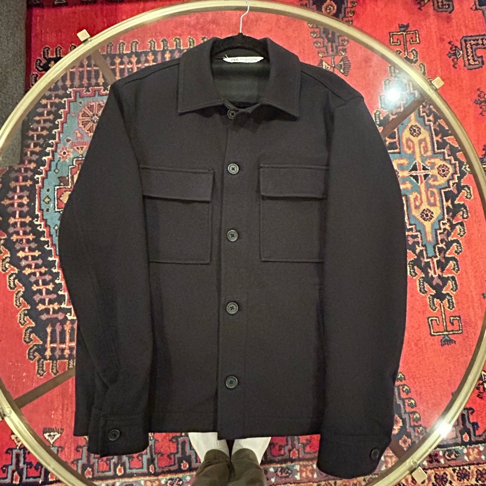 Men's Zara Black Button-Front Utility Jacket